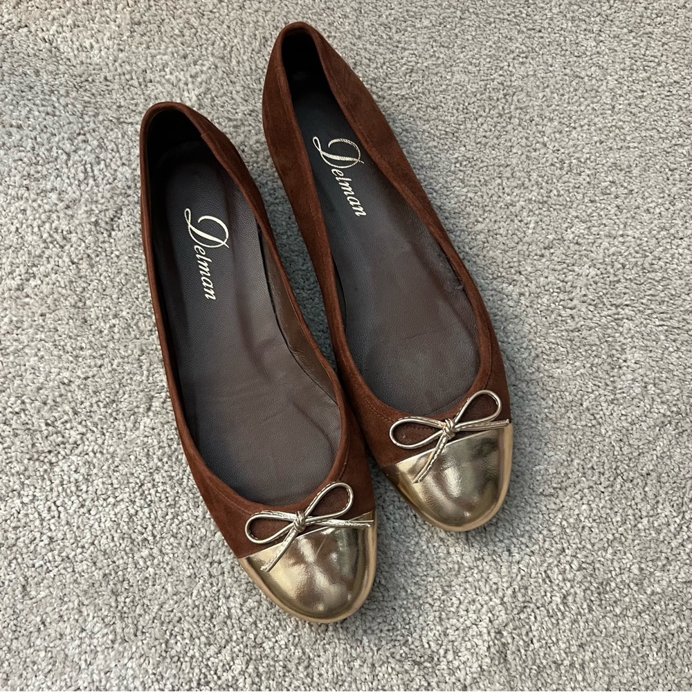 Delman Brown and Gold Ballet Flats Size 8
